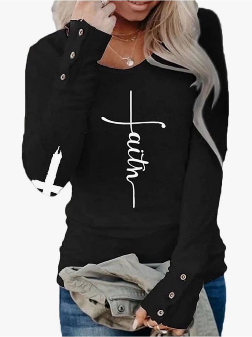 Faith Graphic Long Sleeve Tee - Black